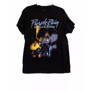 The Prince Estate Official & Approved Purple Rain Mens Black T-Shirt Size L